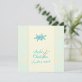 AQUA STARFISH+DAMASK WEDDING INVITATIONS KAART (Staand voorkant)