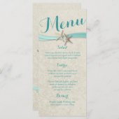 Aqua Starfish en Ribbon Beach Wedding Menu (Voorkant / Achterkant)