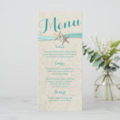 Aqua Starfish en Ribbon Beach Wedding Menu (Staand voorkant)