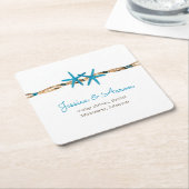 Aqua Starfish en Touw Trouwen Kartonnen Onderzetters (Schuin)