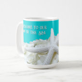 Aqua Starfish Floral Beach House gepersonaliseerde Koffiemok (Voorkant links)
