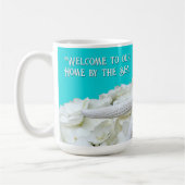 Aqua Starfish Floral Beach House gepersonaliseerde Koffiemok (Links)