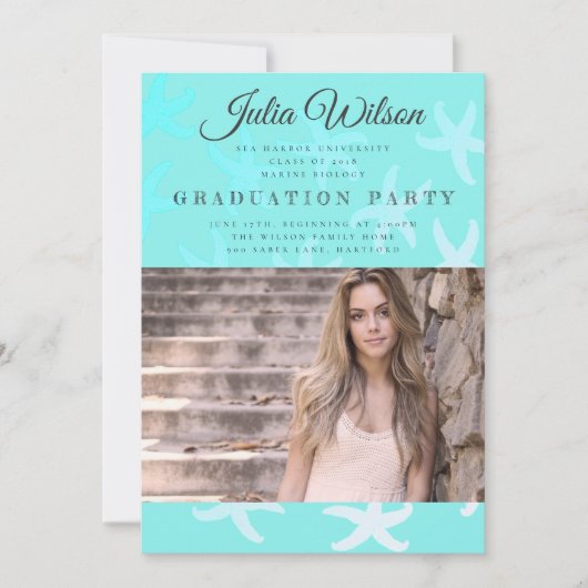 Aqua Starfish Fotogradustrie Uitnodiging (Voorkant)