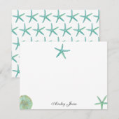 Aqua Starfish waterverf Illustratie Opmerkingen Bedankkaart (Voorkant / Achterkant)