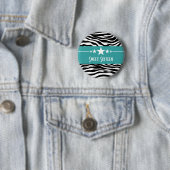 Aqua Stars Zebra Print Sweet 16 Button (In situ)