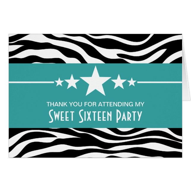 Aqua Stars Zebra Print Sweet 16 Hartelijk dank (Voorkant Horizontaal)