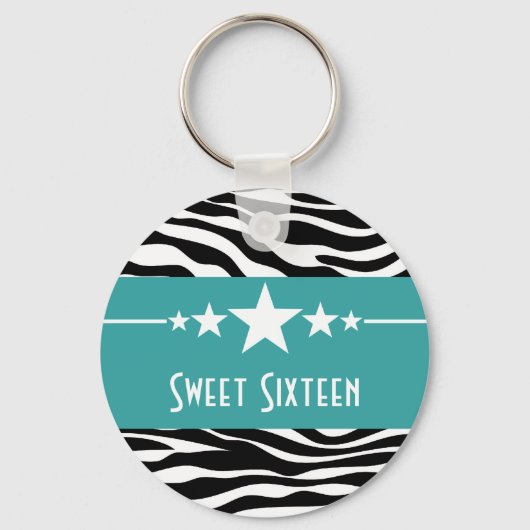 Aqua Stars Zebra Print Sweet 16 Sleutelhanger (Voorkant)
