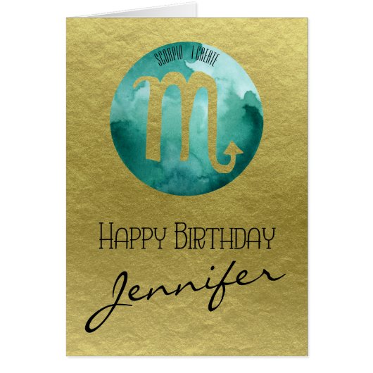 Aqua sterrenbeeld Schorpioen op gouden achtergrond (Voorkant)