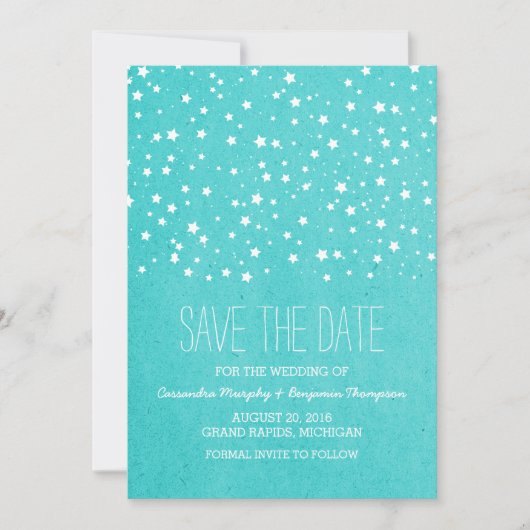 Aqua Sterrennacht Save the Date Invite (Voorkant)