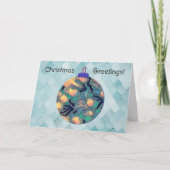 Aqua Stijl Blauw Kerst Ornament Kaart (Voorkant)