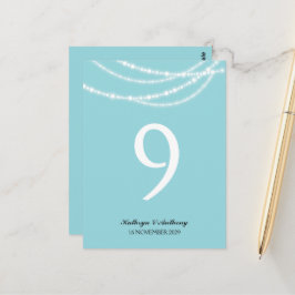 Aqua Stijlvolle Sparkling Lights Trouwtafel Nummer Briefkaart