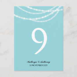 Aqua Stijlvolle Sparkling Lights Trouwtafel Nummer Briefkaart