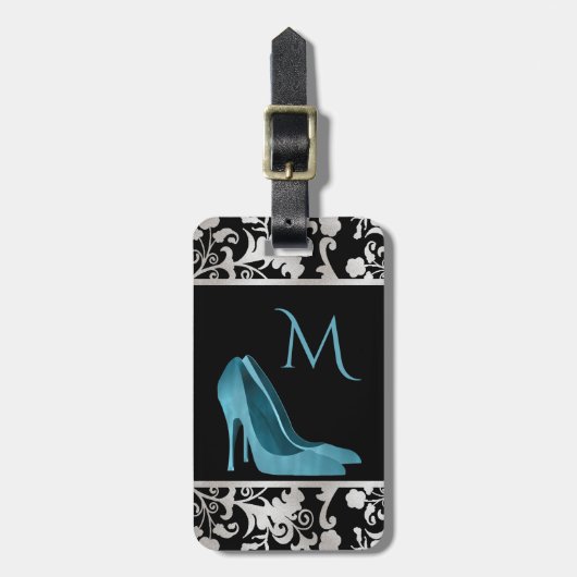 Aqua Stiletto Hiel Monogrammed Bagagelabel (Voorkant verticaal)