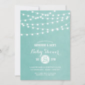 Aqua String Lights Baby shower Invitation Kaart (Voorkant)