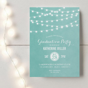 Aqua String Lights Graduation Party Uitnodiging