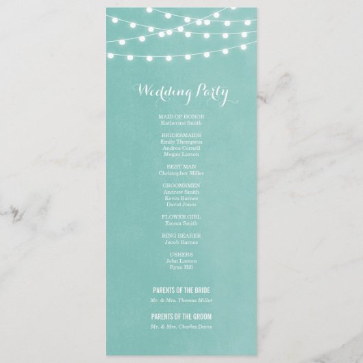 Aqua String Lights Trouwprogramma Programmakaart (Achterkant)