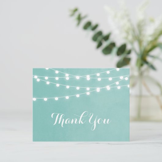Aqua String Lights Wedding Bedankt Briefkaart (Staand voorkant)