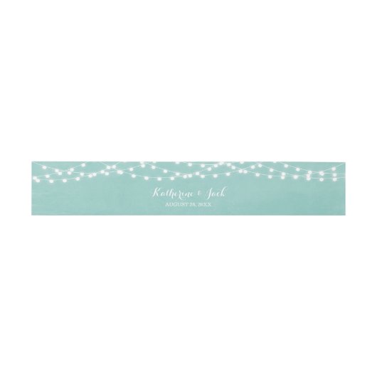 Aqua String Lights Wedding Invitation Belly Band Uitnodigingen Wikkel (Vlak)