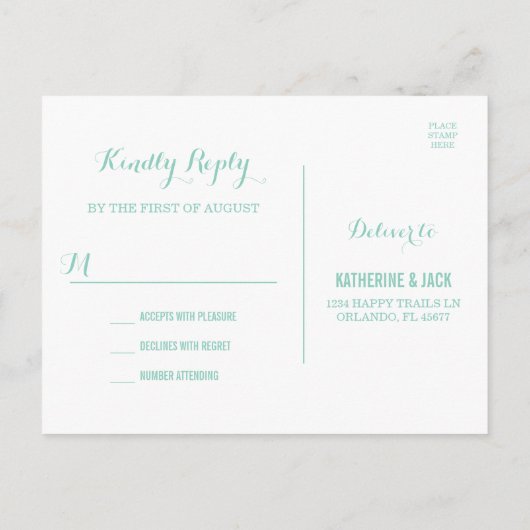 Aqua String Lights Wedding RSVP Briefkaart (Achterkant)