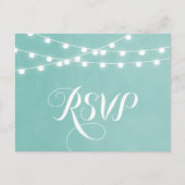 Aqua String Lights Wedding RSVP Briefkaart (Voorkant)