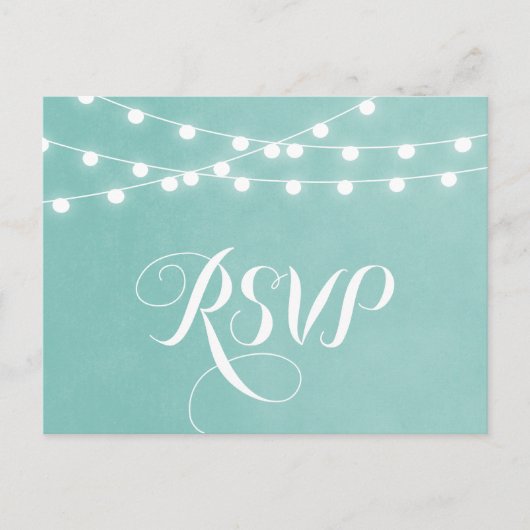 Aqua String Lights Wedding RSVP Briefkaart (Voorkant)