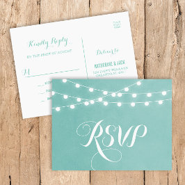 Aqua String Lights Wedding RSVP Briefkaart