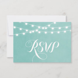 Aqua String Lights Wedding RSVP Kaart