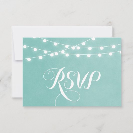 Aqua String Lights Wedding RSVP Kaart (Voorkant)