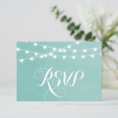 Aqua String Lights Wedding RSVP Kaart (Staand voorkant)
