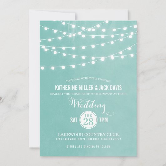 Aqua String Lights Wedding Uitnodiging (Voorkant)