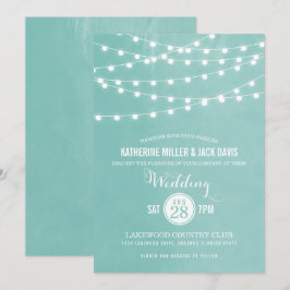 Aqua String Lights Wedding Uitnodiging