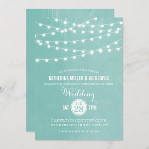 Aqua String Lights Wedding Uitnodiging
