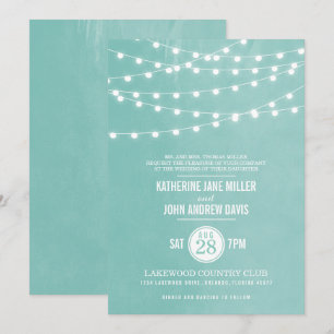 Aqua String Lights Wedding Uitnodiging