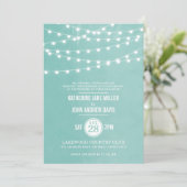 Aqua String Lights Wedding Uitnodiging (Staand voorkant)