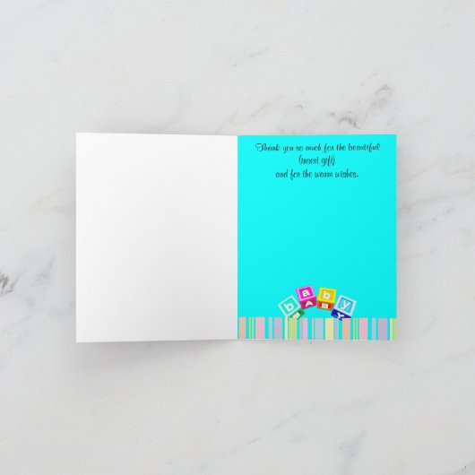 AQUA STRIPE BABY BLOKKEN DANK JE KAART (Binnen)