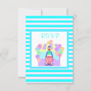 Aqua stripe clown circus rsvp kaartje