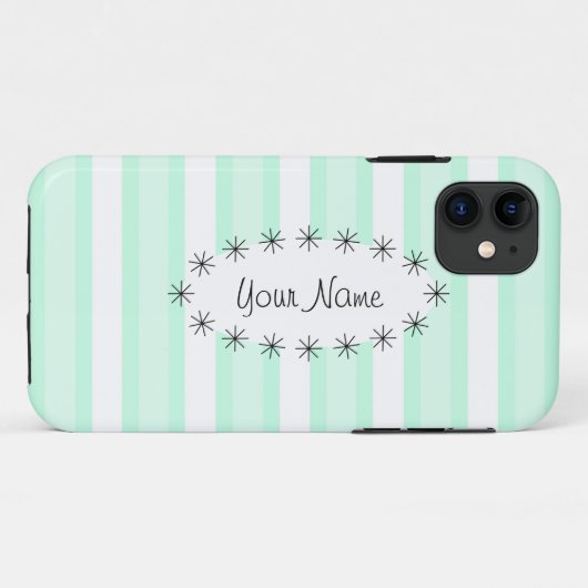 Aqua Stripe ovale ster 'Naam' iPhone case (Achterkant (horizontaal))