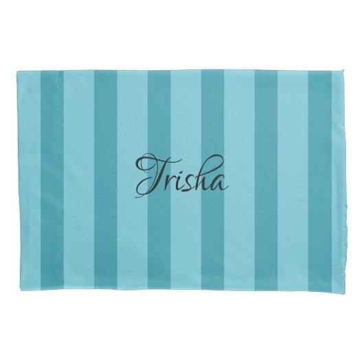 Aqua Stripe Pillow Hoesje - Naam toevoegen HAMbyWG Kussensloop (Voorkant)