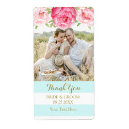 Aqua Stripe Waterverf Bloemen Foto Trouwlabels Etiket