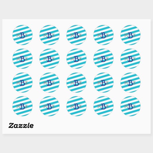 Aqua Striped Monogram Stickers (Vel)