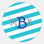 Aqua Striped Monogram Stickers (Voorkant)