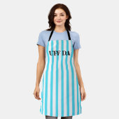 Aqua Striped Uff Da All-Over Print Apron Schort (Gedragen)