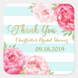 Aqua Stripes Goud Roze Bloemen Vrijgezellenfeest Vierkante Sticker