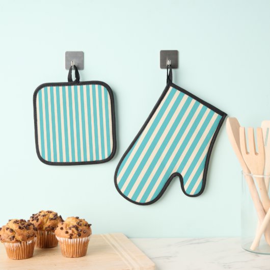 Aqua Stripes Ovenwant & Pannenlap Set (Insitu(Ophanging))