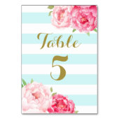 Aqua Stripes Roze Bloemen Bruiloft Tafel Nummer Ka Kaart (Achterkant)