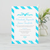 Aqua Stripes Wedding Invitations Kaart (Staand voorkant)