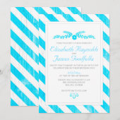 Aqua Stripes Wedding Invitations Kaart (Voorkant / Achterkant)