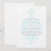 Aqua Subtiele Damast Save the Date-uitnodiging Kaart (Voorkant / Achterkant)