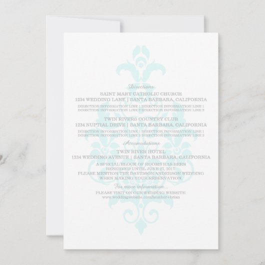 Aqua Subtle Damask Informatiekaart Kaart (Voorkant)