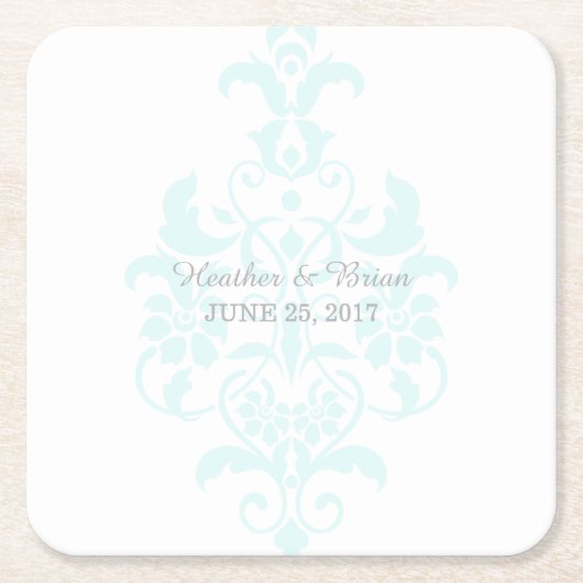 Aqua Subtle Damask Paper-Onderzetters Kartonnen Onderzetters (Voorkant)